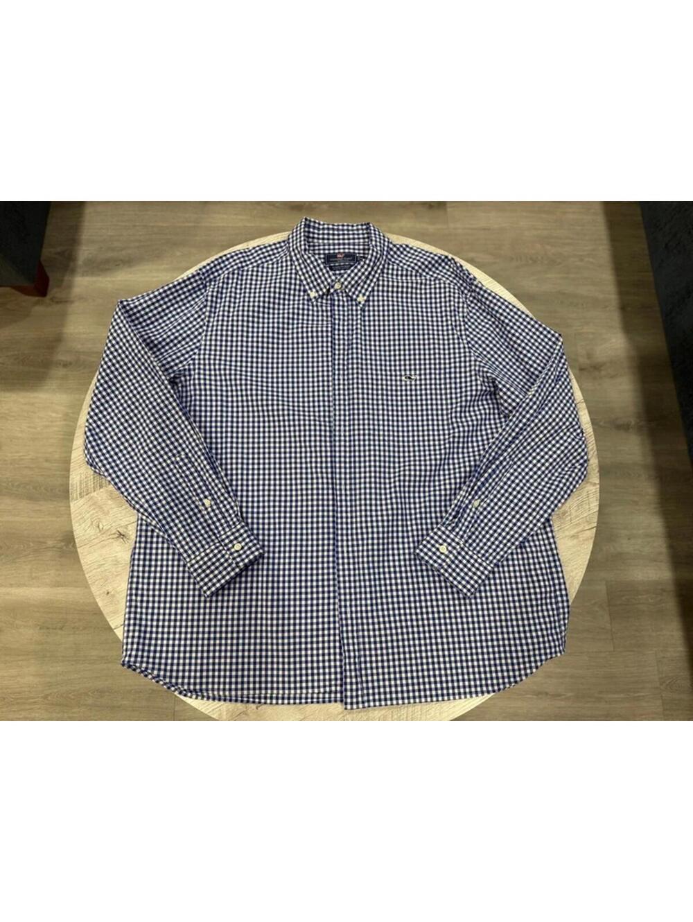 Vineyard Vines Blue White Gingham Button Down Shirt XXL Preppy Coastal